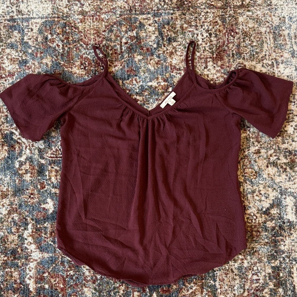 Ella Moss Deep Burgundy Cold Shoulder Blouse